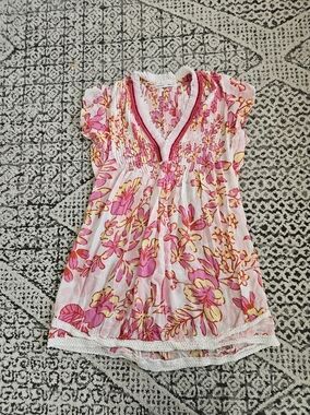 Poupette St. Barth Fringe Pink Floral Swim Coverup Size XS